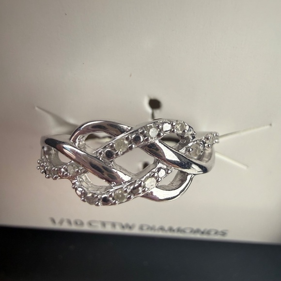 Macys Womens Sterling Silver Diamond Open Weave 1/10 CT TW Ring - Picture 3 of 9